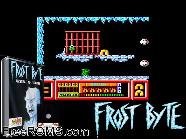 Frost Byte (UK) (1986) [a1] Amstrad CPC game showing 3D box cover and gameplay screenshot